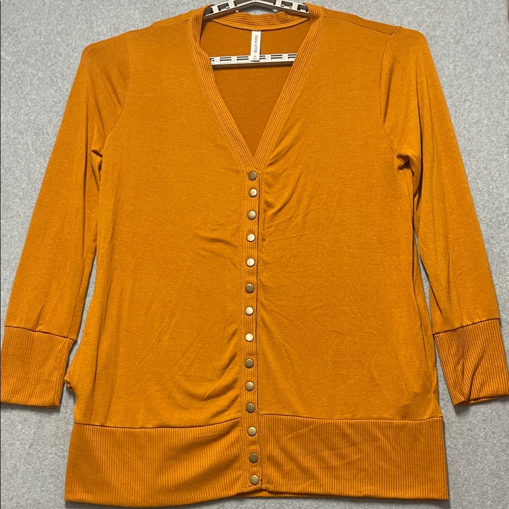 Zenana Outfitters Mustard Button-Down Cardigan w/ Pockets